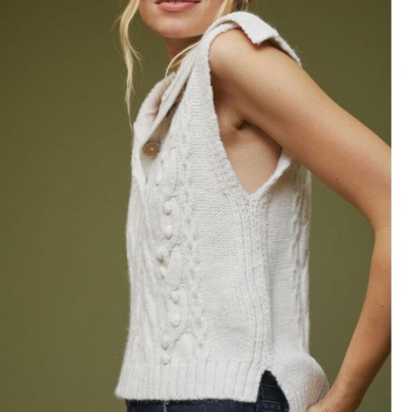 ANTHROPOLOGIE cable knit sweater vest medium preloved transitional piece - Picture 1 of 8